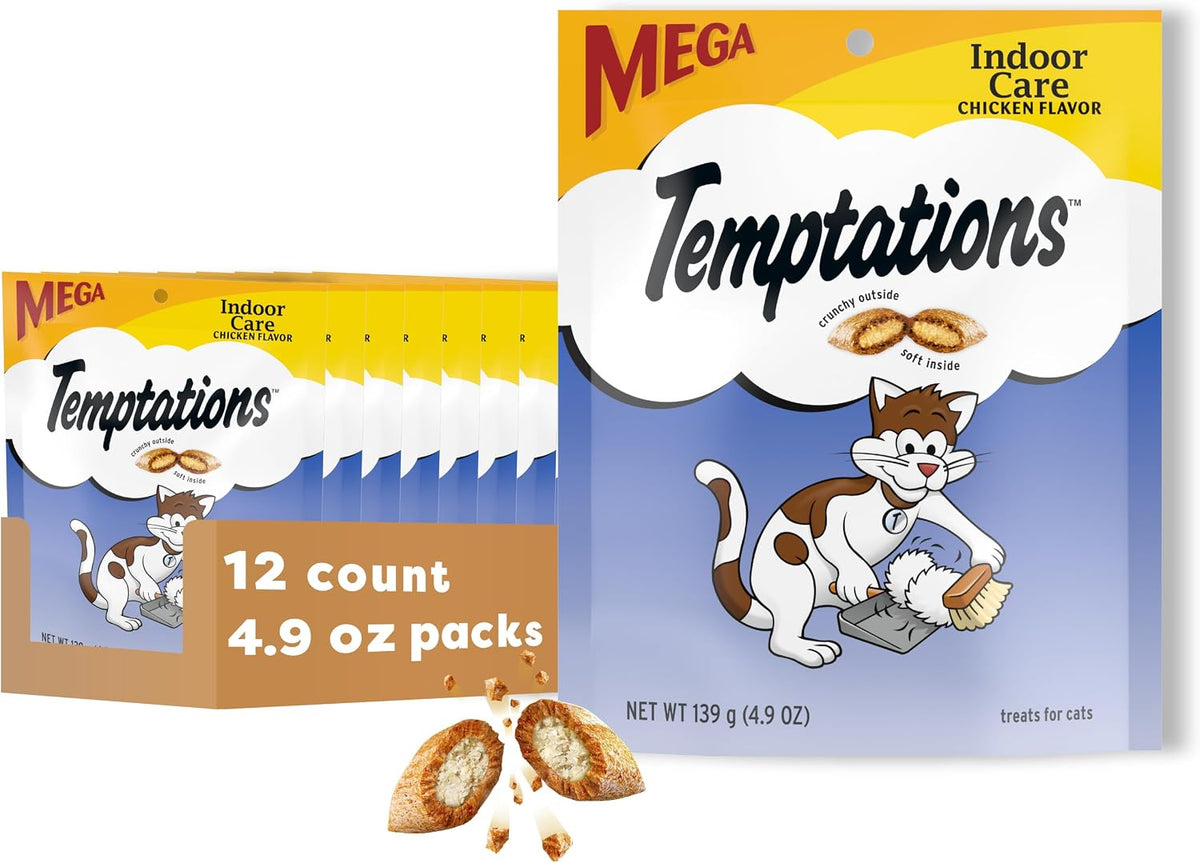 Indoor Care Crunchy & Soft Cat Treats, Chicken, 4.9 Oz, 10 Pack | under 2 Calories per Treat, Crunchy outside & Soft Inside, Resealable Pouch, 100% Complete & Balanced for Adult Cats