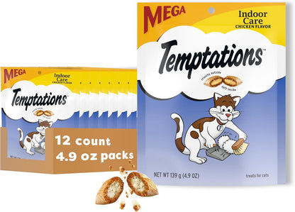 Indoor Care Crunchy & Soft Cat Treats, Chicken, 4.9 Oz, 10 Pack | under 2 Calories per Treat, Crunchy outside & Soft Inside, Resealable Pouch, 100% Complete & Balanced for Adult Cats