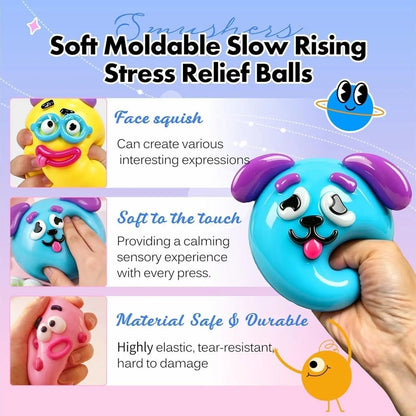 Smushers Squishy Dog Face Swap, Soft Moldable Cute Slow Rise, Relaxing Sensory Fidget Squishies Fidgets, Sensory Fidget Gift, Anxiety Stress Relief, Interchangeable Faces for Tactile Play