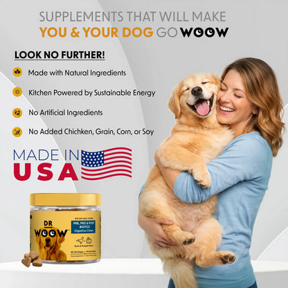 Pre-Pro-Postbiotic Chews for Dogs – Gas, Bloating & Digestion Support | Dr WOOW Feeding