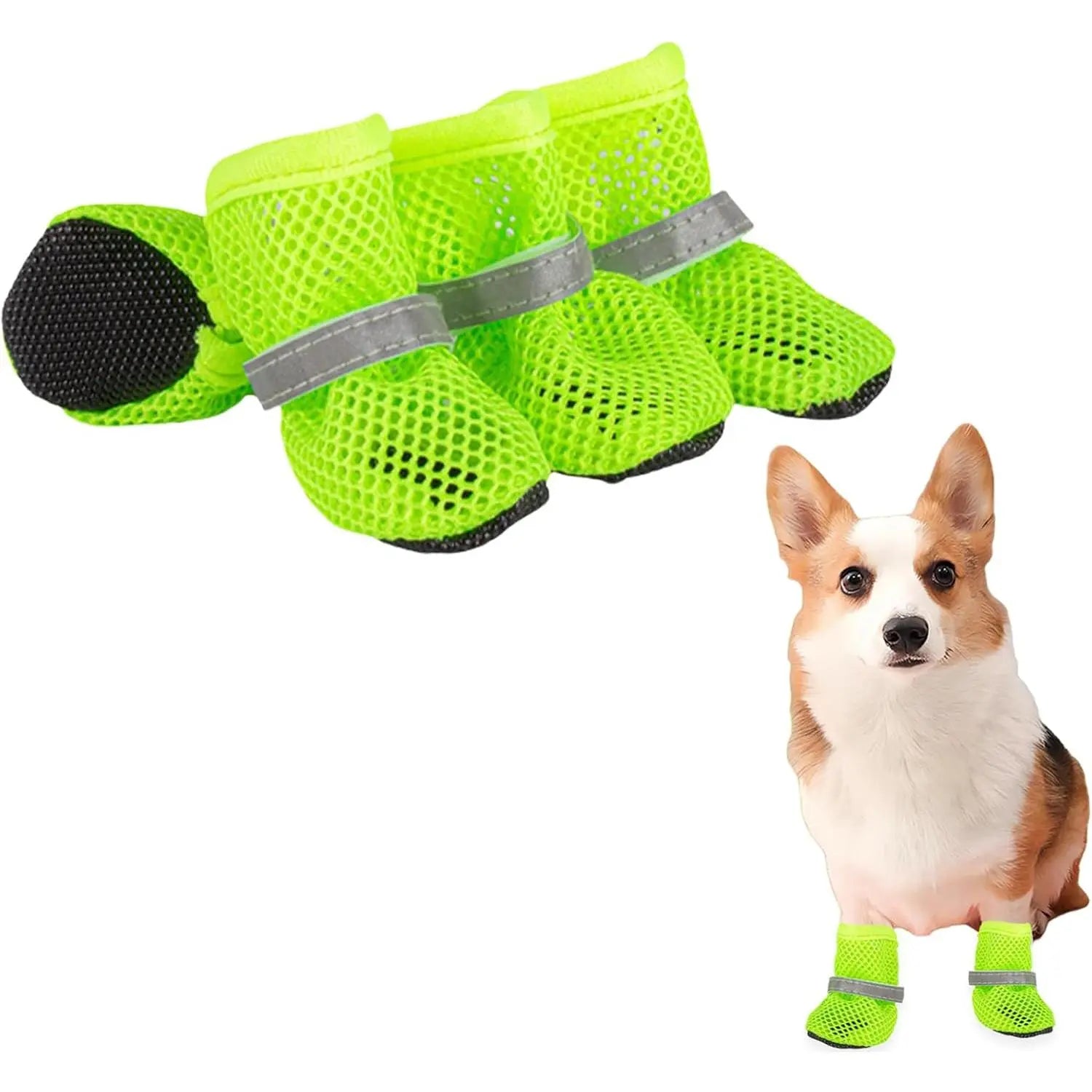 Summer Breathable Dog Shoes for Small Dogs, Reflective Adjustable Non Slip Paw Protectors for Small Dogs Cat Puppy，Breathable Mesh Dog Boots for Summer Hot Pavement