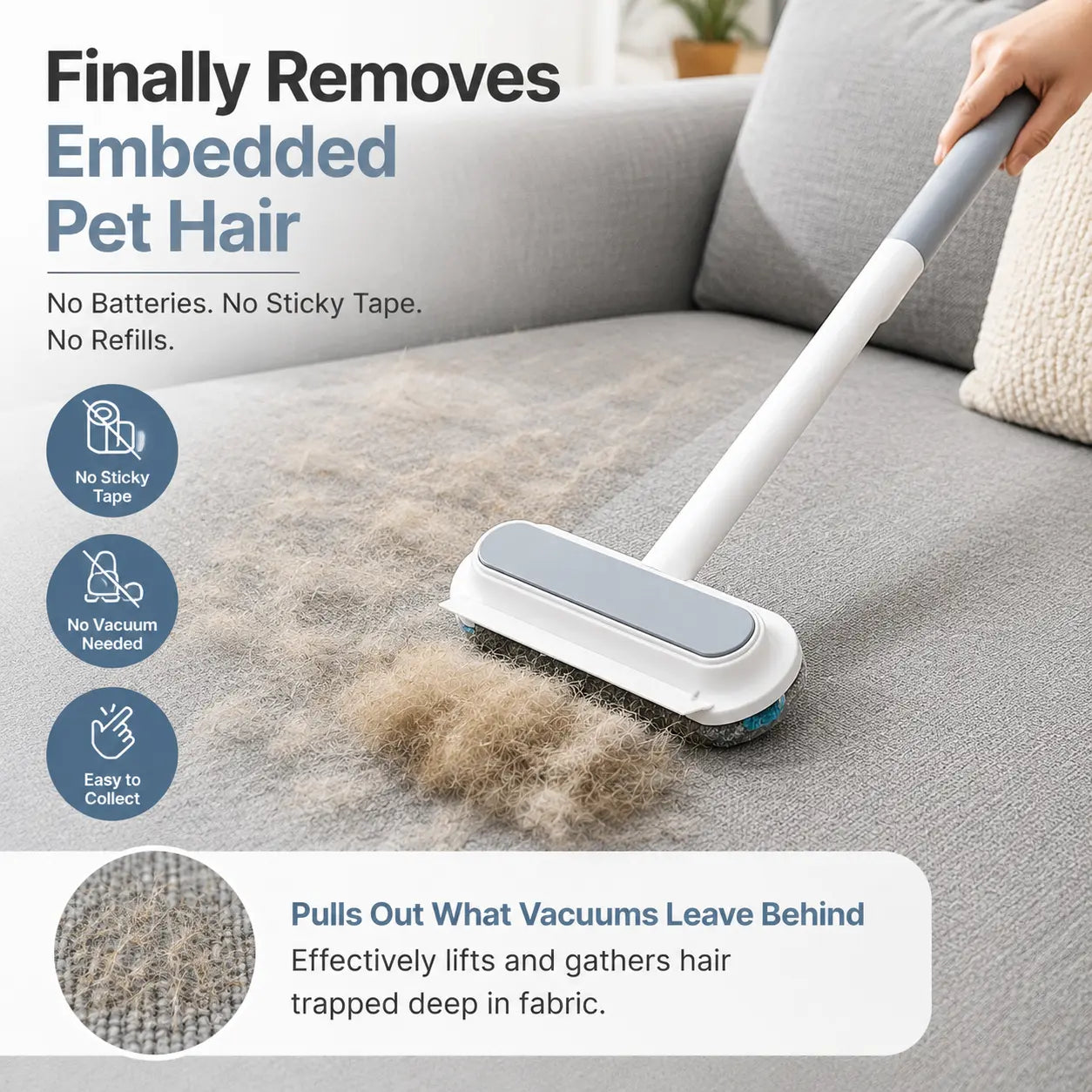 Revolutionary Manual Long-Handle Pet Hair Remover Brush - Effortlessly Clean Dog & Cat Hair from Any Fabric Surface!
