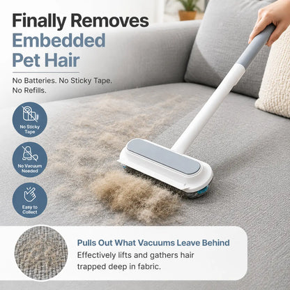 Revolutionary Manual Long-Handle Pet Hair Remover Brush - Effortlessly Clean Dog & Cat Hair from Any Fabric Surface!