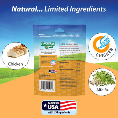 Feline Dental Treats — Tasty and Crunchy Cat Dental Treats Grain Free — Natural Dental Treats to Clean Cat Teeth, Freshen Cat Breath, and Reduce Plaque and Tartar Buildup — Chicken Treats, 3 Oz