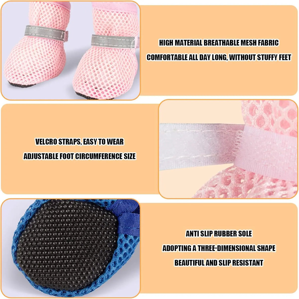 Summer Breathable Dog Shoes for Small Dogs, Reflective Adjustable Non Slip Paw Protectors for Small Dogs Cat Puppy，Breathable Mesh Dog Boots for Summer Hot Pavement