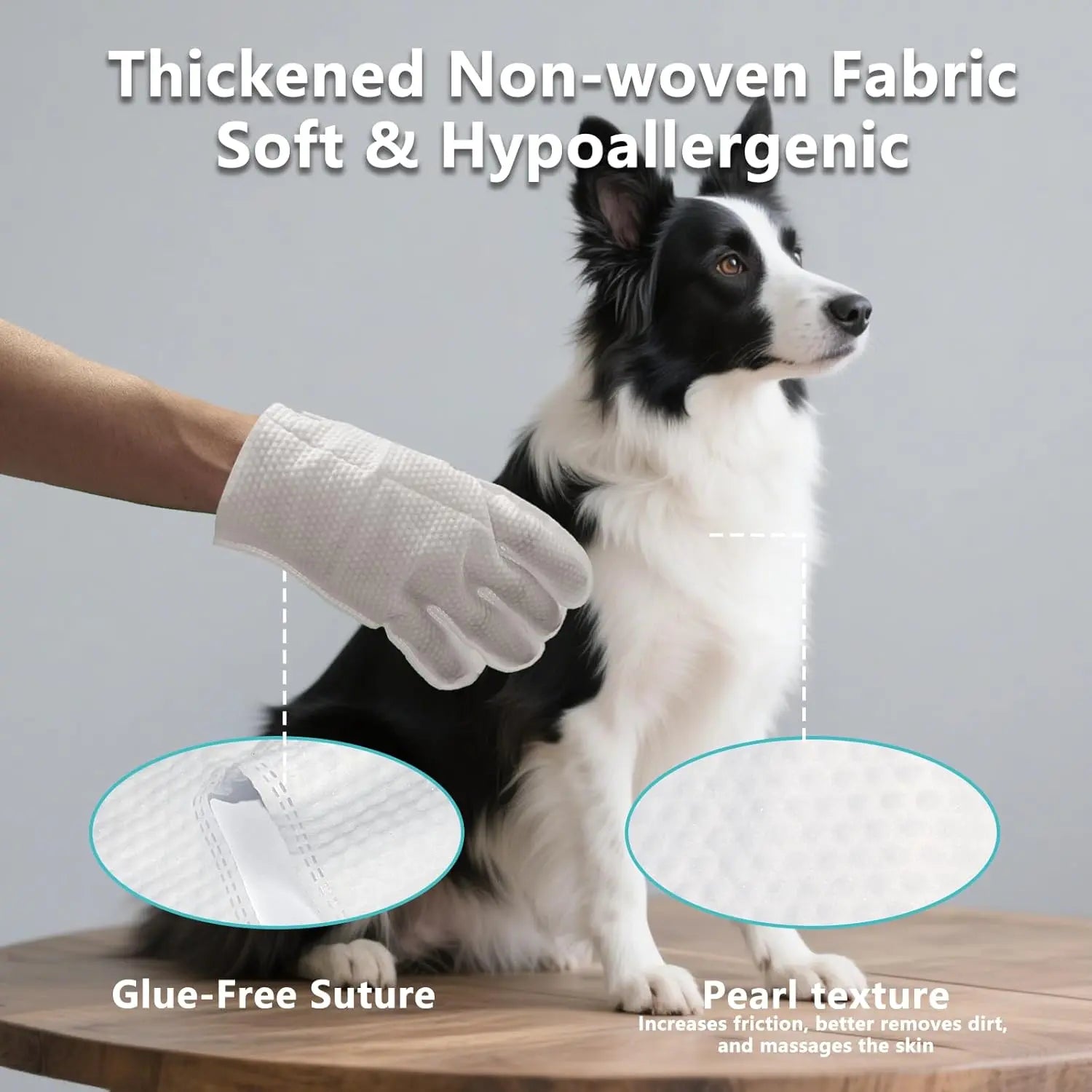 Pet Glove Wipes for Dogs Cats, Dog Cleaning Gloves, Dog Wipes Cleaning Deodorizing, Pet Wipes for Dogs Cats, Extra Thick, Unscented Rinse Free Nourish Fur Glove Wipes for Daily Care and Traveling-6Pcs