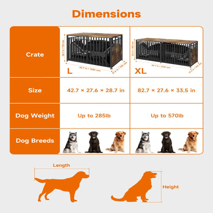 LITTLE HAVEN Heavy Duty Double Dog Crate TV Stand - Indestructible Wooden Indoor Pet House for Large Dogs with Calming Felt & Feeding Station