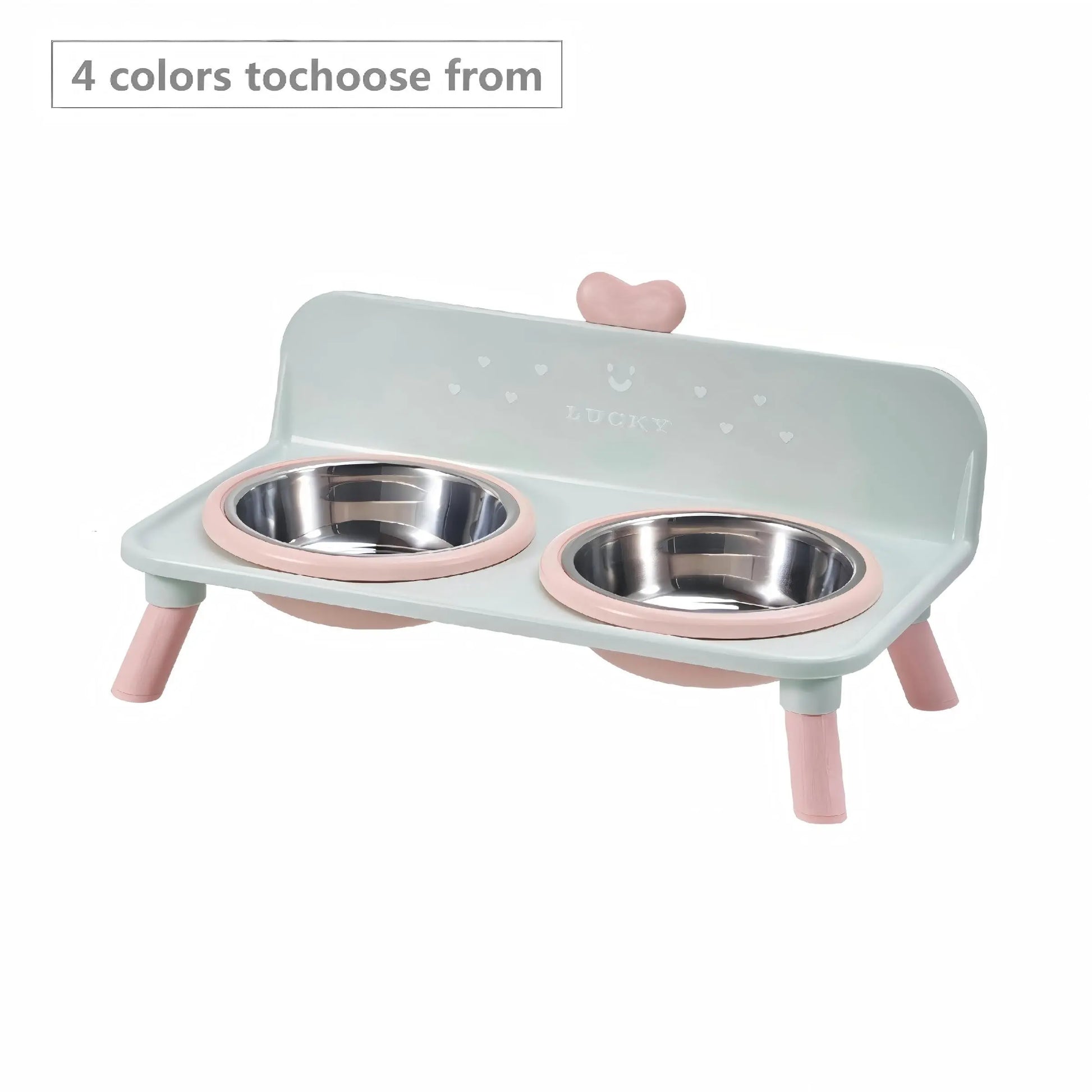Macaron Color Heart-Shaped Elevated Pet Bowls, Anti-Spill Stainless Steel Food Bowl Set, Universal Cat Dog Feeding Bowl