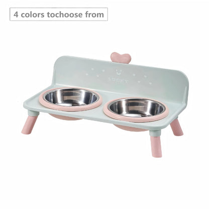 Macaron Color Heart-Shaped Elevated Pet Bowls, Anti-Spill Stainless Steel Food Bowl Set, Universal Cat Dog Feeding Bowl