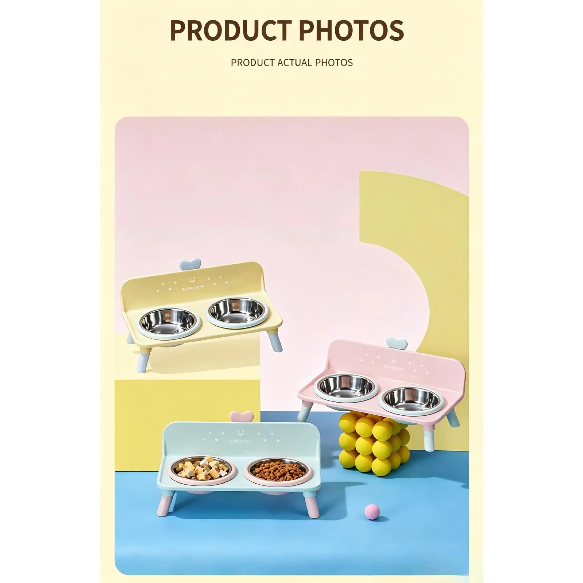 Macaron Color Heart-Shaped Elevated Pet Bowls, Anti-Spill Stainless Steel Food Bowl Set, Universal Cat Dog Feeding Bowl