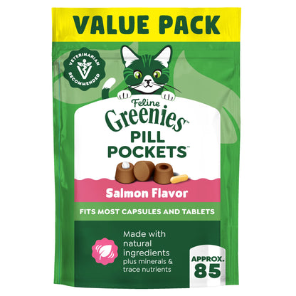 Feline Pill Pockets for Cats, Soft Cat Treats, Salmon Flavor, 3 Oz Pouch