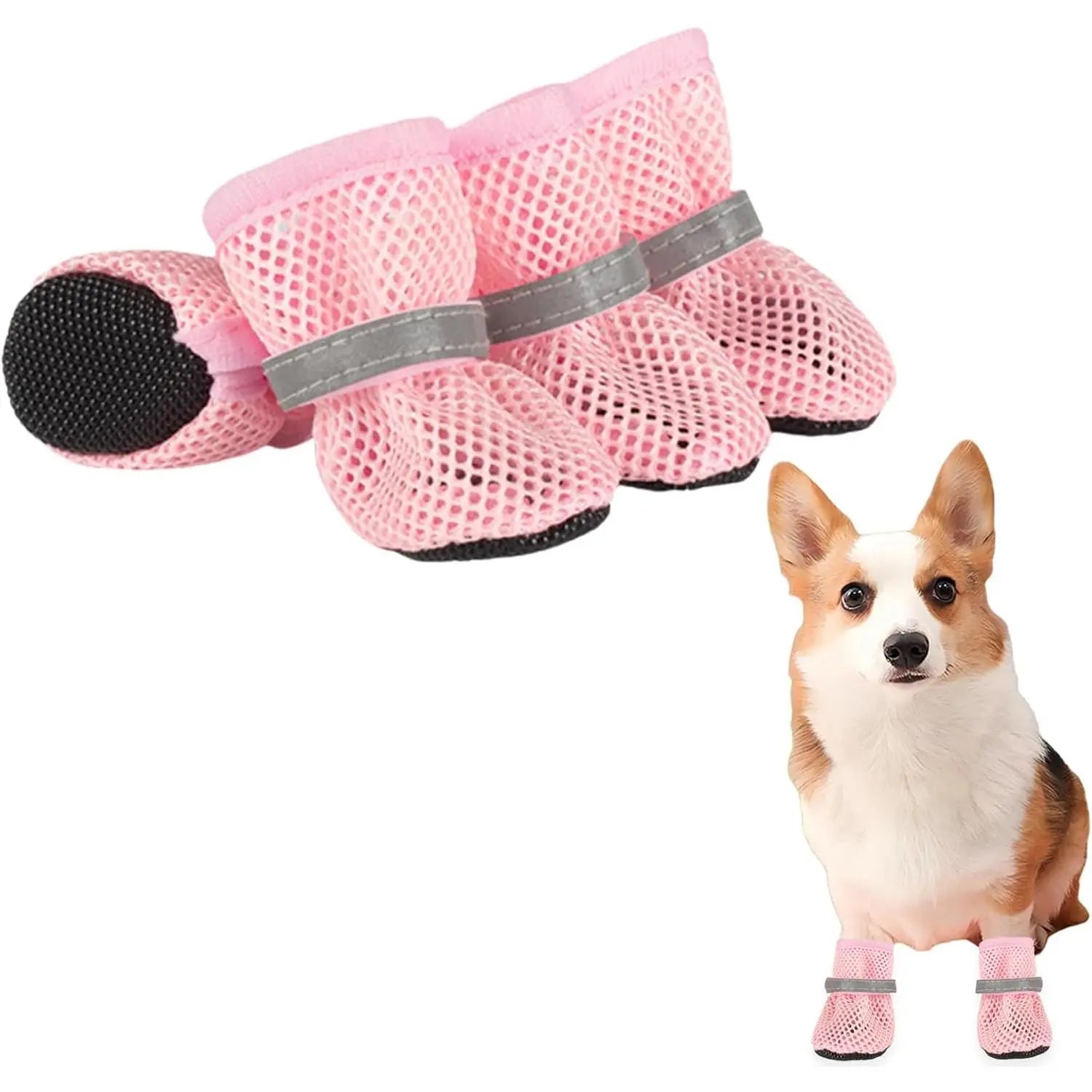 Summer Breathable Dog Shoes for Small Dogs, Reflective Adjustable Non Slip Paw Protectors for Small Dogs Cat Puppy，Breathable Mesh Dog Boots for Summer Hot Pavement
