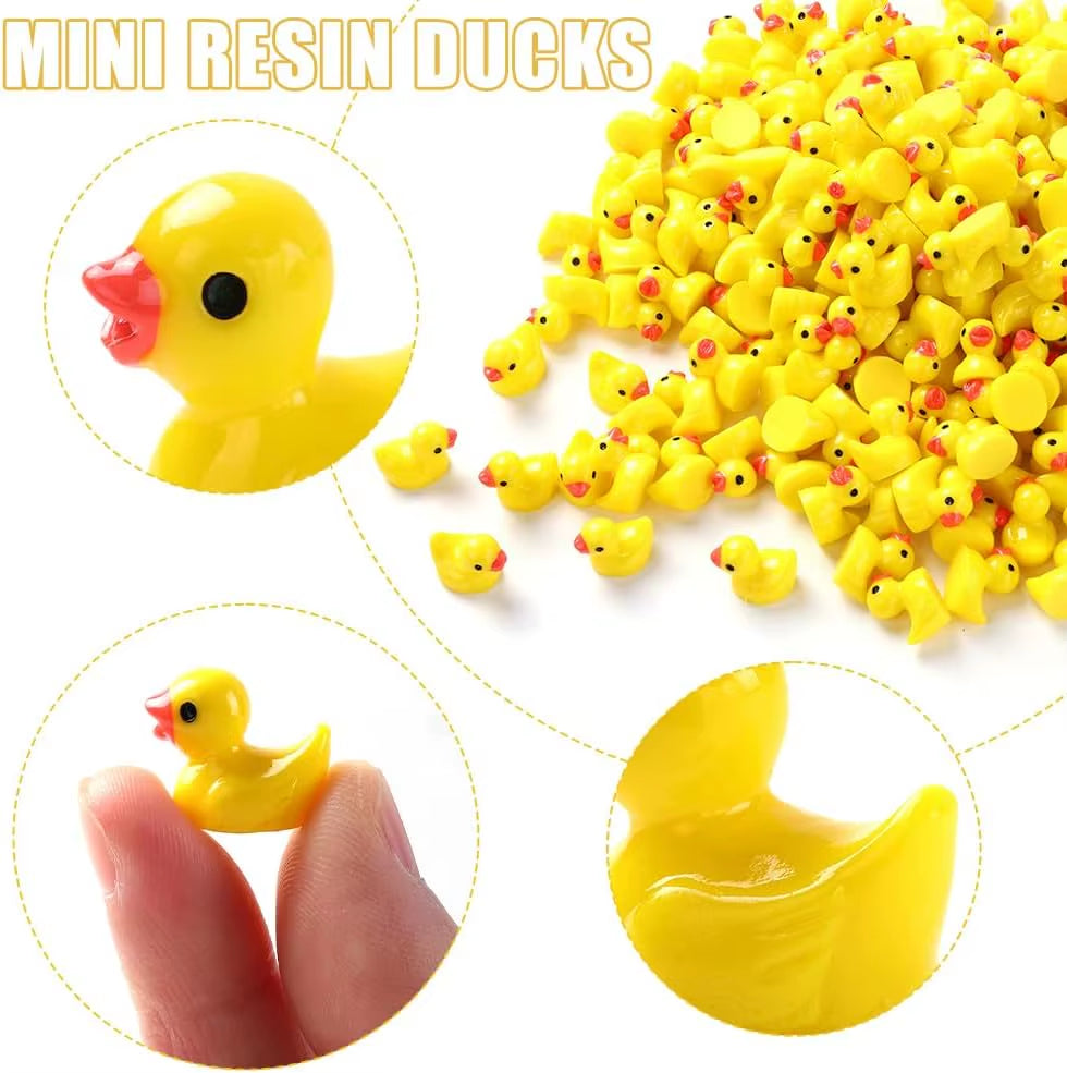200Pcs Mini Resin Ducks Yellow Tiny Ducks Mini Ducks Bulk Little Duck Figures Garden Crafts Tiny Duck Landscape Plants Fairy
