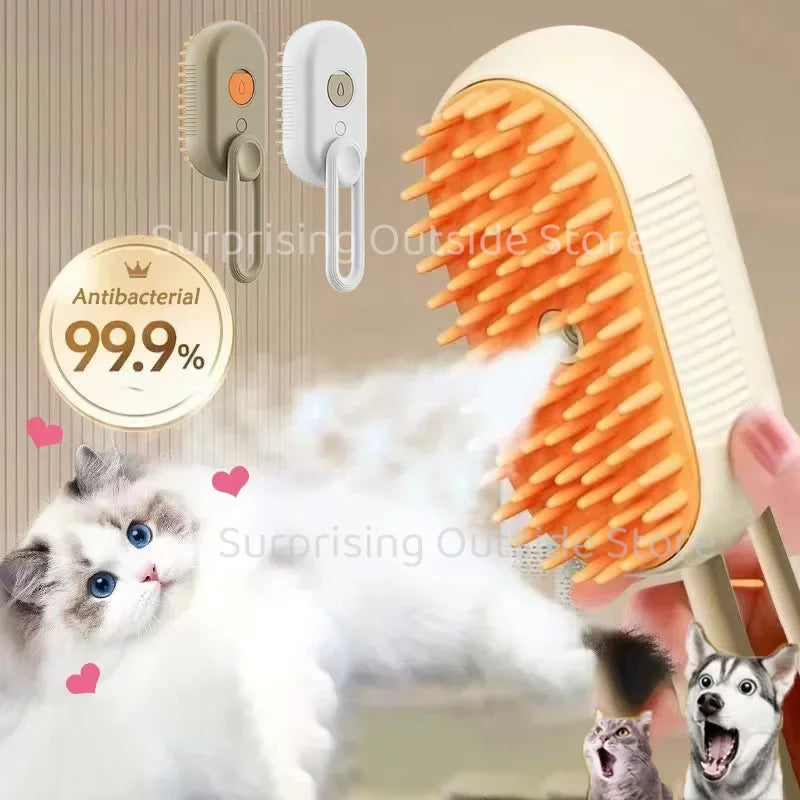 Ultimate 3-in-1 Cat & Dog Grooming Brush with Steam Spray - Effortless Hair Removal and Relaxing Massage