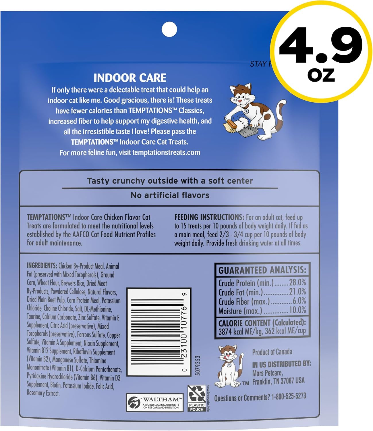 Indoor Care Crunchy & Soft Cat Treats, Chicken, 4.9 Oz, 10 Pack | under 2 Calories per Treat, Crunchy outside & Soft Inside, Resealable Pouch, 100% Complete & Balanced for Adult Cats