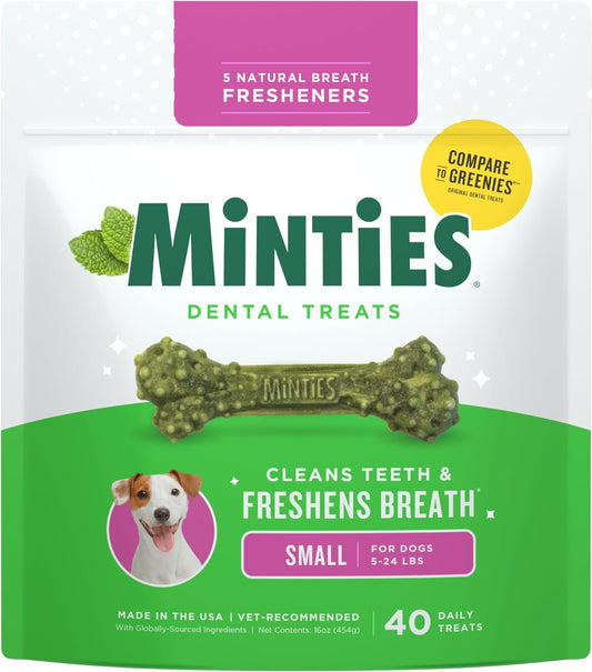 Dog Dental Bone Treats, Tiny/Small Dental Dog Treats, 16 Ounces, Cleans Teeth, Fight Bad Breath, Removes Plaque and Tartar, 40 Count