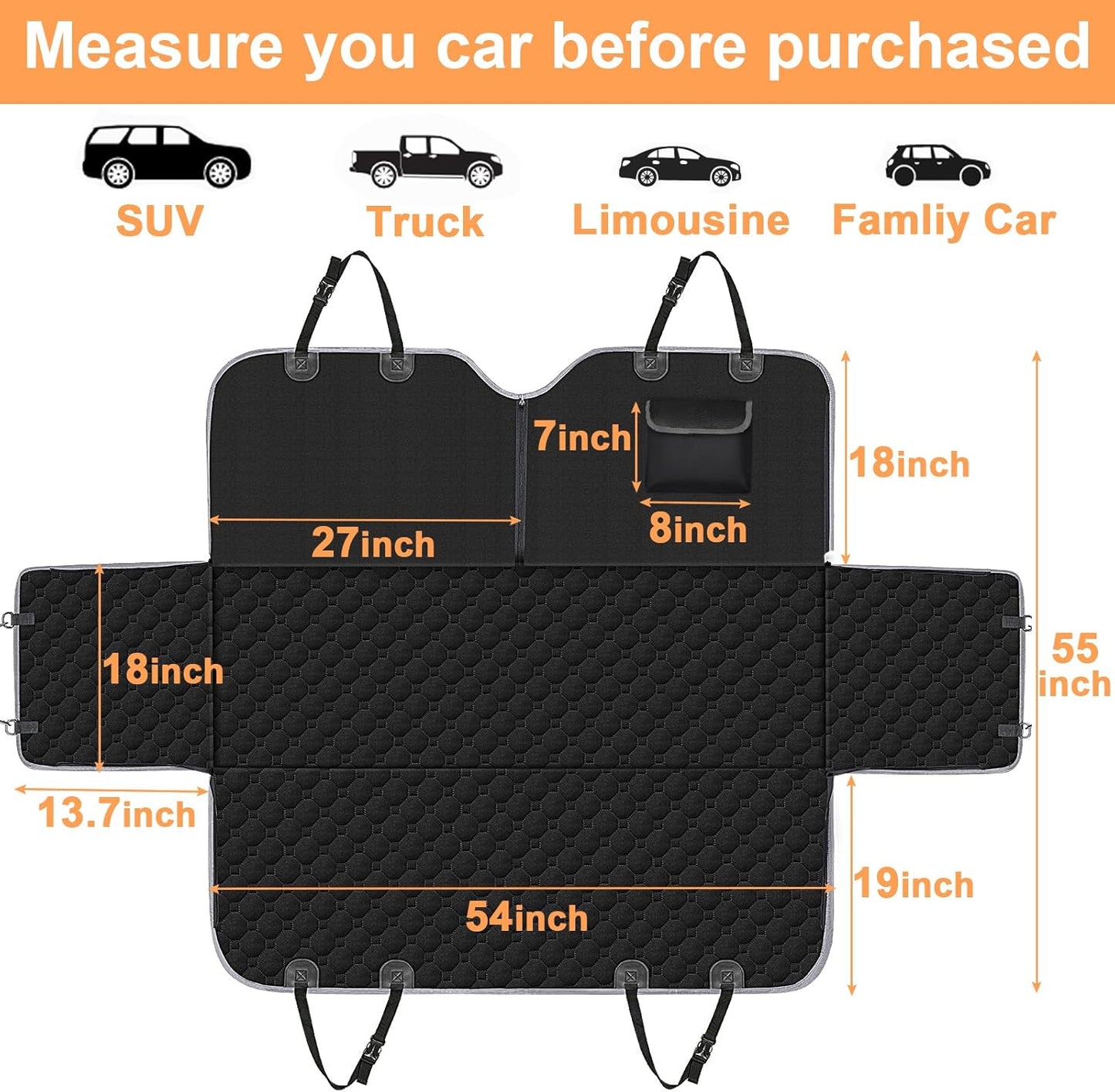 Dog Car Seat Cover for Back Seat, Waterproof Dog Hammock for Car | 600D Heavy Duty, Scratch-Resistant Back Seat Pet Cover for Dogs with PVE Nonslip Underside, Fits for Sedan, Trucks and Suvs
