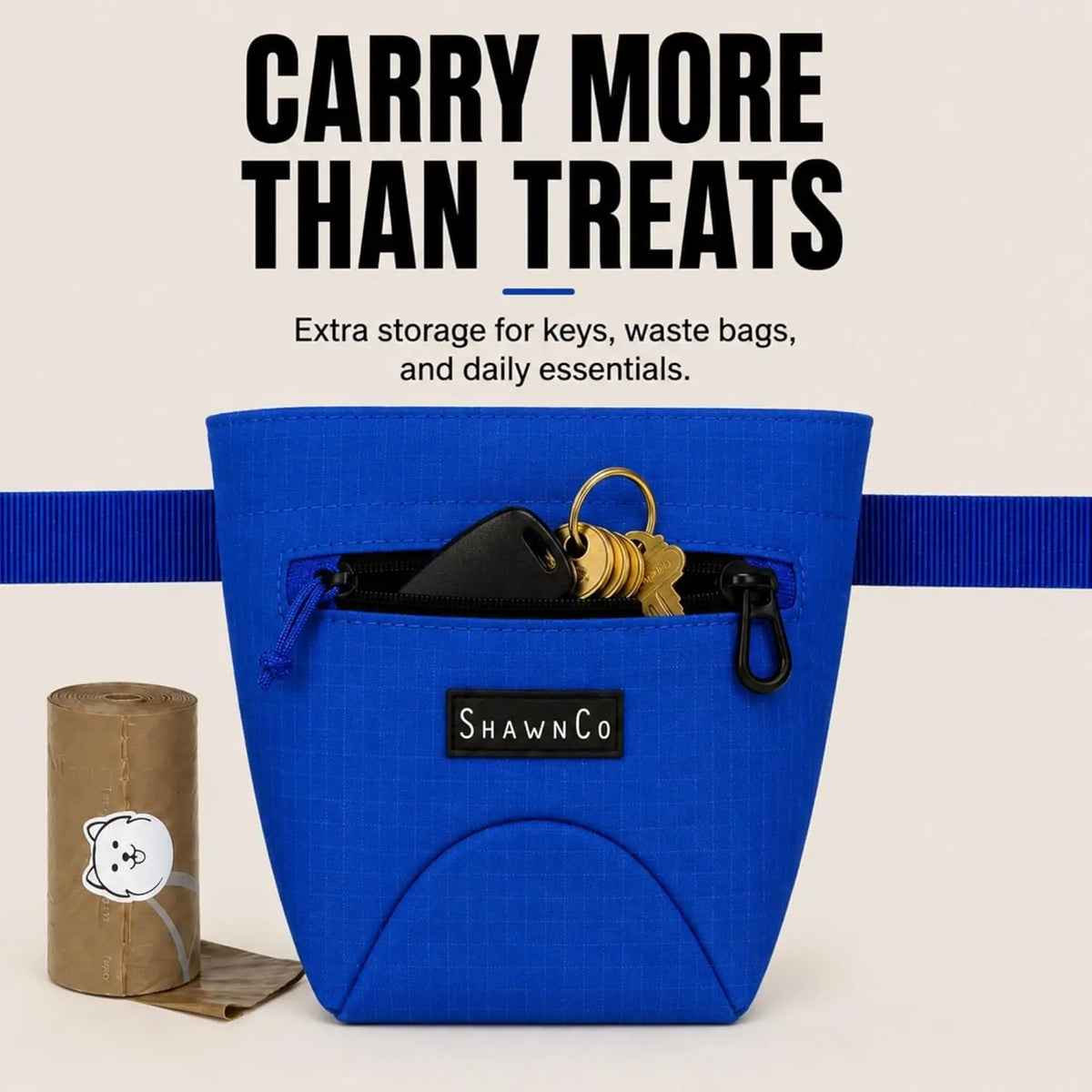 Shawnco Dog Treat Pouch - Essential Magnetic Closure Treat Bag for Hands-Free Training, Hiking & Hikes, Adjustable Waist Belt (Fits up to 52" Waist), Clip-On Option, Front Zippered Pocket (Driftwood)