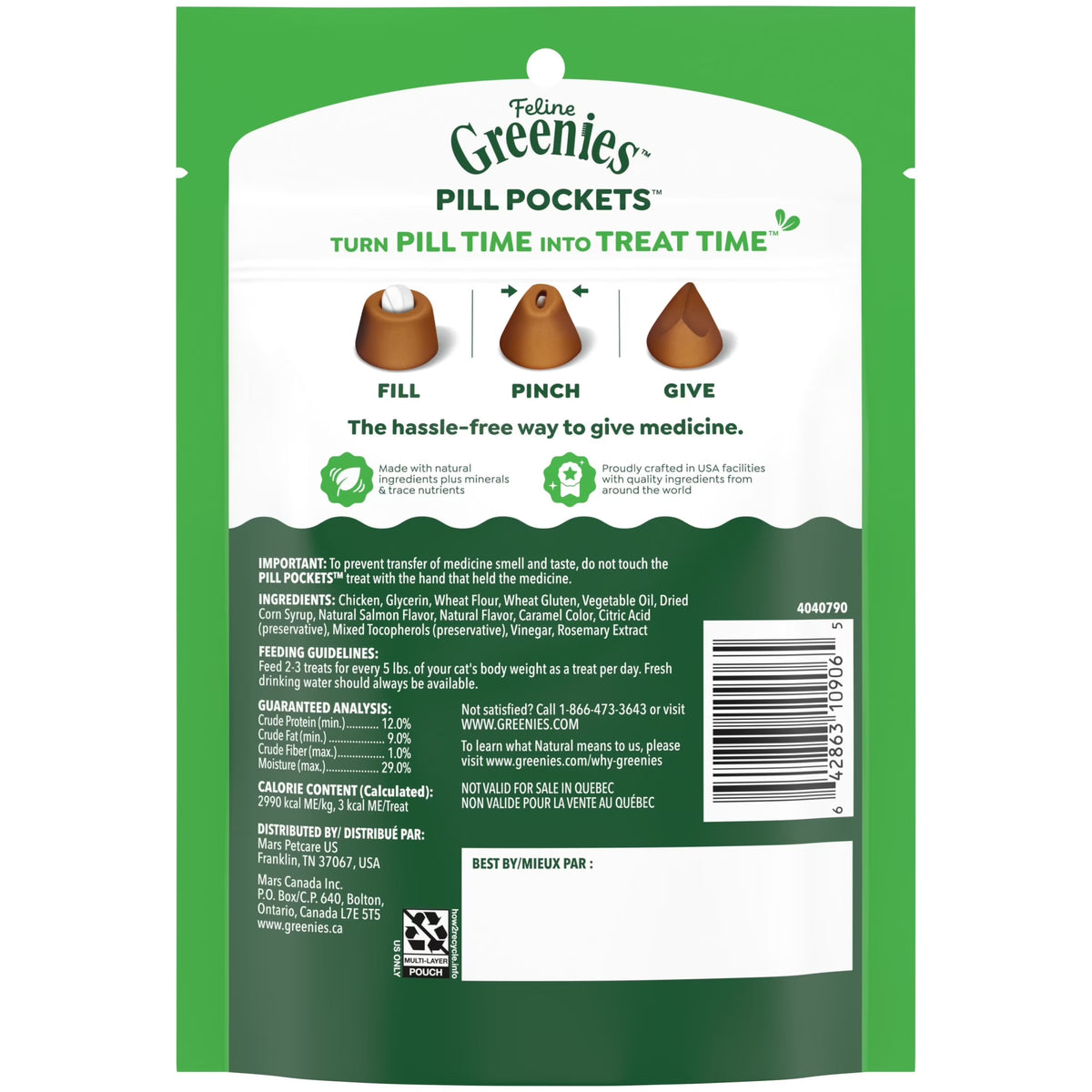 Feline Pill Pockets for Cats, Soft Cat Treats, Salmon Flavor, 3 Oz Pouch