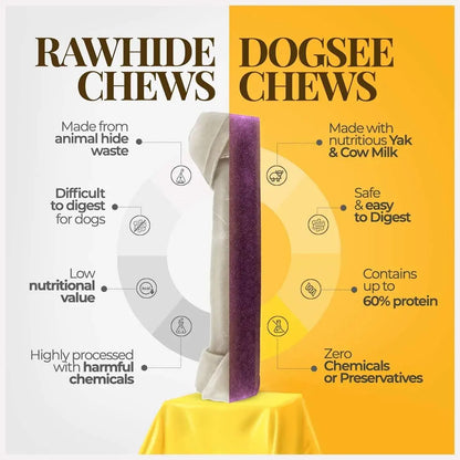 Dogsee Himalayan Yak Cheese Dental Treats - Natural Blueberry Flavor, Medium, 2 Count, 60% Protein, Gluten-Free, Fruit-Infused, Clean Teeth, Antioxidants, Immunity Boost, Grain & Rawhide-Free, All-Age Dog Treats