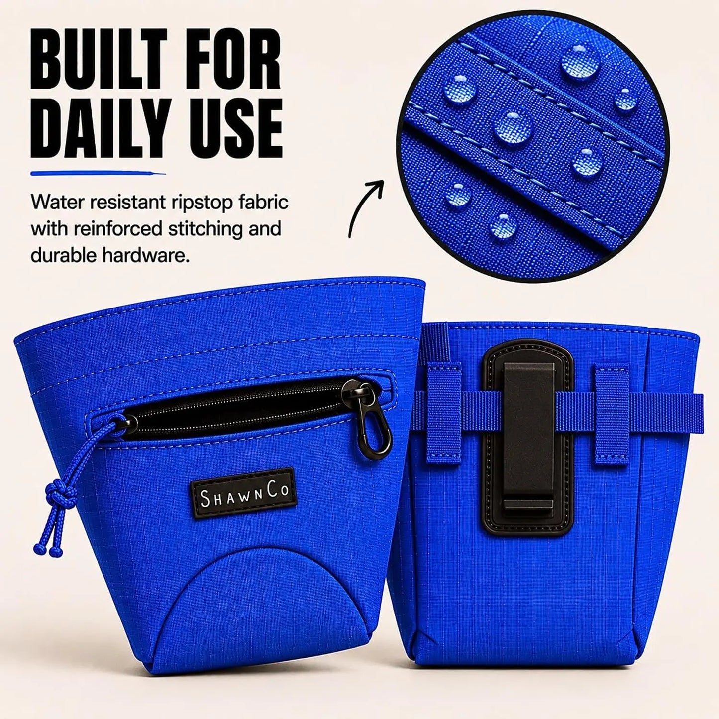 Shawnco Dog Treat Pouch - Essential Magnetic Closure Treat Bag for Hands-Free Training, Hiking & Hikes, Adjustable Waist Belt (Fits up to 52" Waist), Clip-On Option, Front Zippered Pocket (Driftwood)