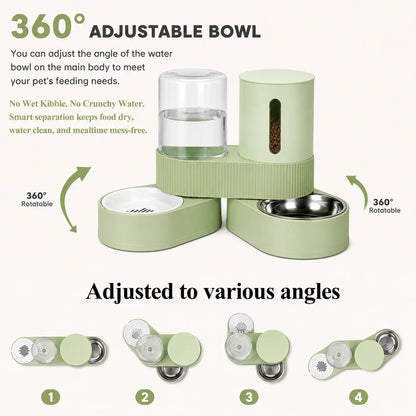 Kacoomi 2-Pack Gravity Food Feeders and Water Dispenser Set for Cats, Large-Capacity with Stainless Steel Bowl for Small Dogs