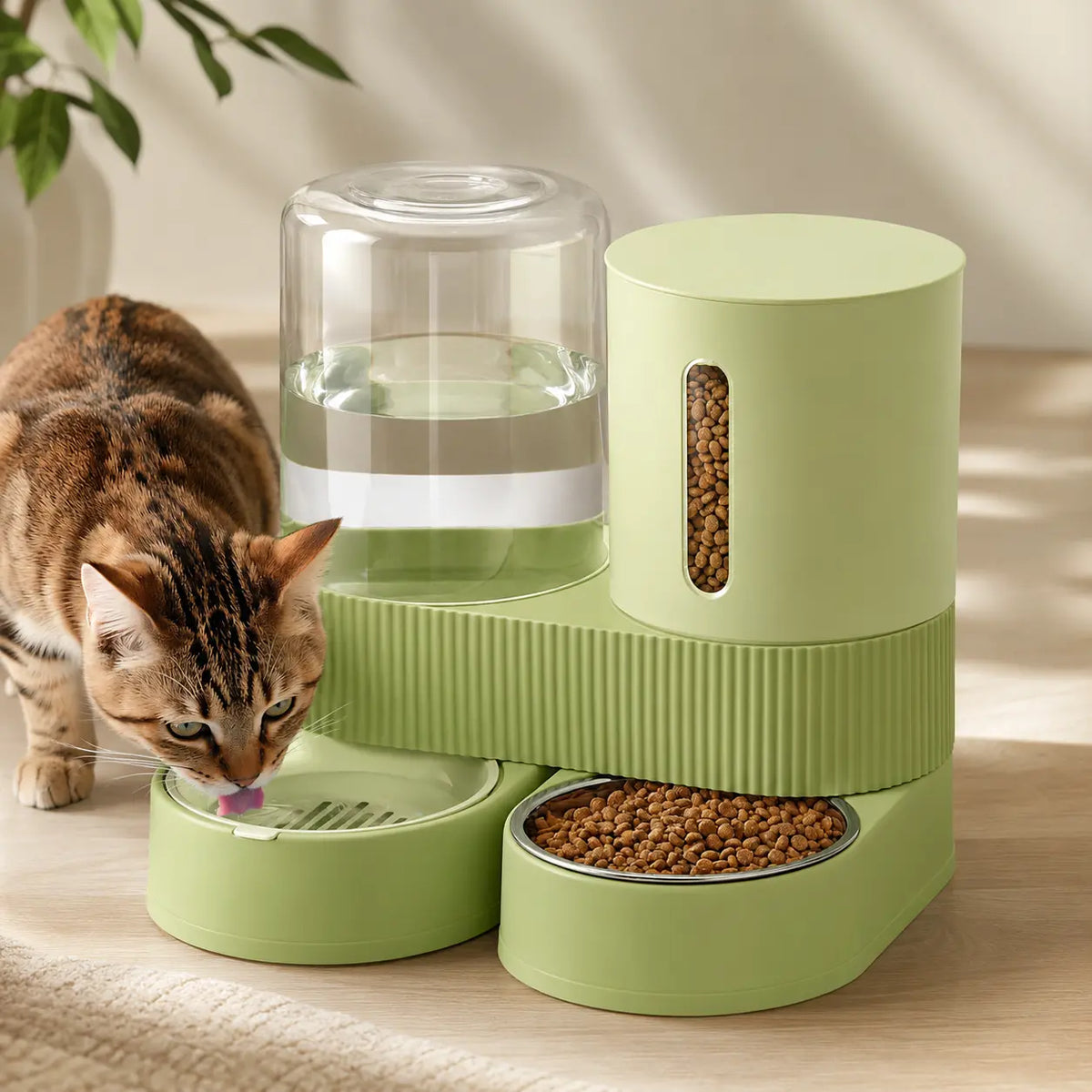 Kacoomi 2-Pack Gravity Food Feeders and Water Dispenser Set for Cats, Large-Capacity with Stainless Steel Bowl for Small Dogs