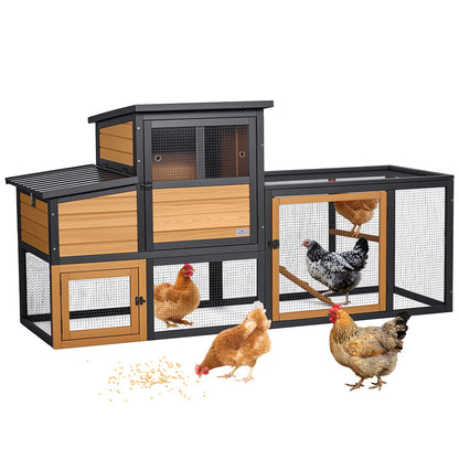 PETSFIT Wooden Chicken Coop for 2-4 Chickens, Backyard Coop with Run, 2 Nesting Boxes and 2 Roost Bars,Pvc Windows, Easy-Clean 3-Door Access,Weather-Resistant PVC Roof, 6 Ground Stakes