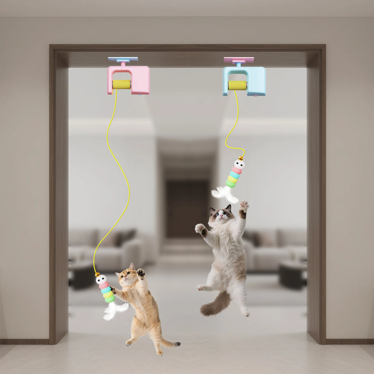 Pet Stress Relief Toys for Cats, Rechargeable Interactive Hanging Door Cat Toy, Automatic Electric Flying Bird Cat Toy for Hunt
