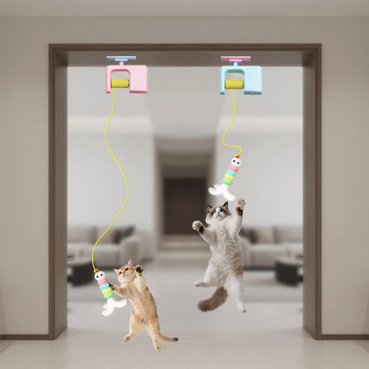 Pet Stress Relief Toys for Cats, Rechargeable Interactive Hanging Door Cat Toy, Automatic Electric Flying Bird Cat Toy for Hunt