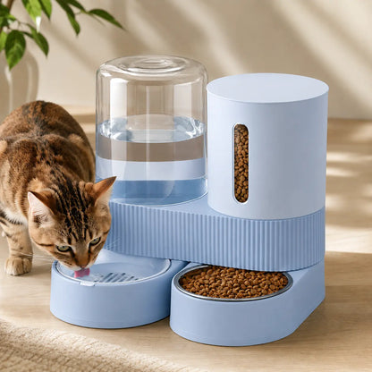 Kacoomi 2-Pack Gravity Food Feeders and Water Dispenser Set for Cats, Large-Capacity with Stainless Steel Bowl for Small Dogs