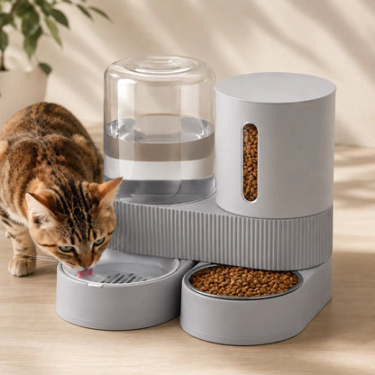 Kacoomi 2-Pack Gravity Food Feeders and Water Dispenser Set for Cats, Large-Capacity with Stainless Steel Bowl for Small Dogs