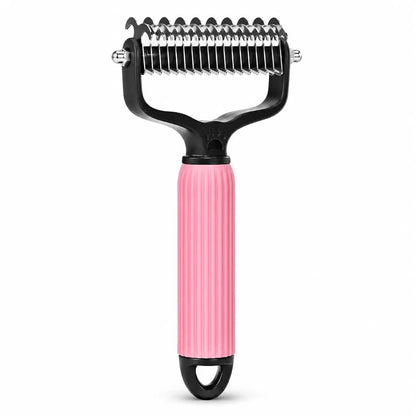Dual-Sides Stainless Steel Dematting Slicker Comb for Cats & Dogs, Undercoat Rake Grooming Tool for Thick/Long Hair, Dematt & Remove Tangles Knots Loose Fur, Reduces Shedding