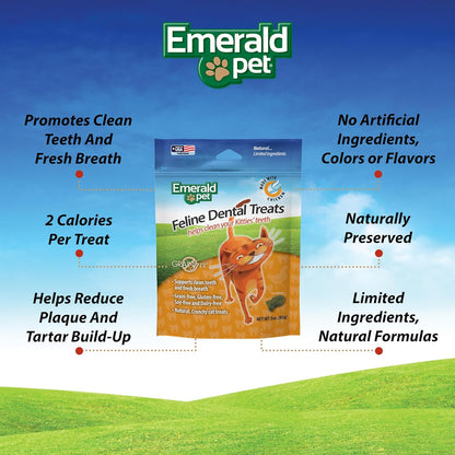 Feline Dental Treats — Tasty and Crunchy Cat Dental Treats Grain Free — Natural Dental Treats to Clean Cat Teeth, Freshen Cat Breath, and Reduce Plaque and Tartar Buildup — Chicken Treats, 3 Oz
