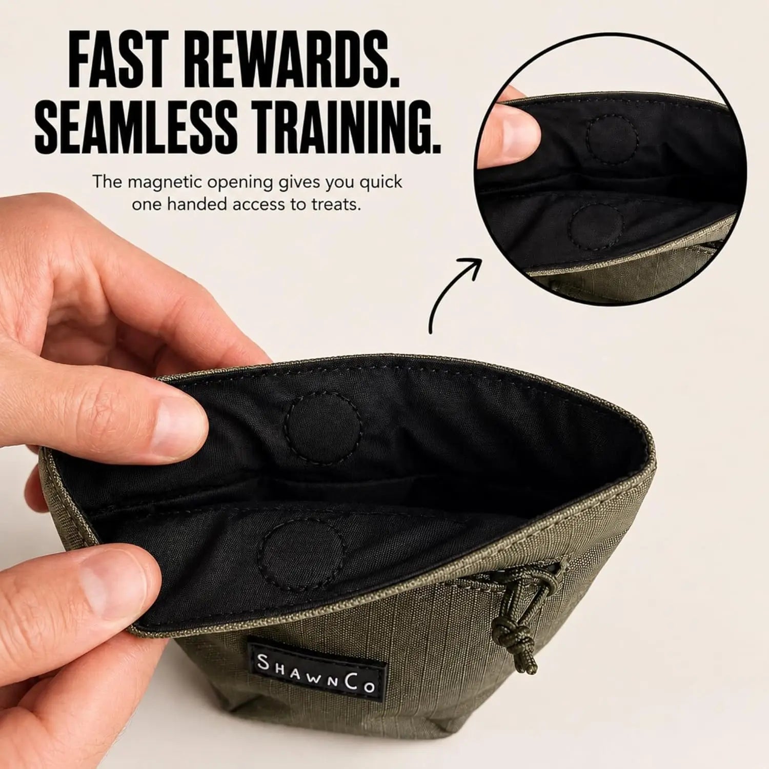 Shawnco Dog Treat Pouch - Essential Magnetic Closure Treat Bag for Hands-Free Training, Hiking & Hikes, Adjustable Waist Belt (Fits up to 52" Waist), Clip-On Option, Front Zippered Pocket (Driftwood)