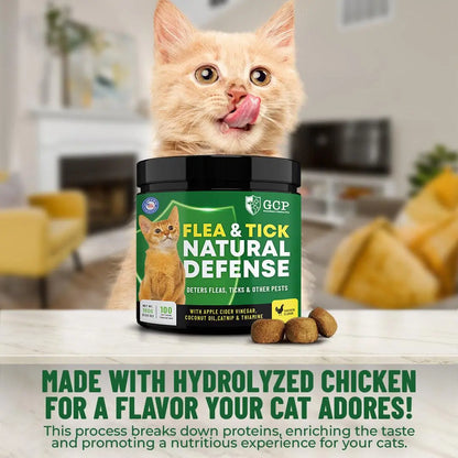 GCP Flea & Tick Natural Defense for Cats - 100 Soft Chews Flea Tick Chewables Kittens