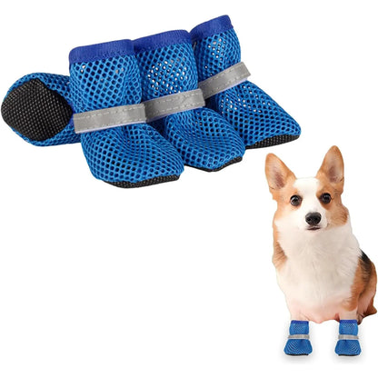 Summer Breathable Dog Shoes for Small Dogs, Reflective Adjustable Non Slip Paw Protectors for Small Dogs Cat Puppy，Breathable Mesh Dog Boots for Summer Hot Pavement