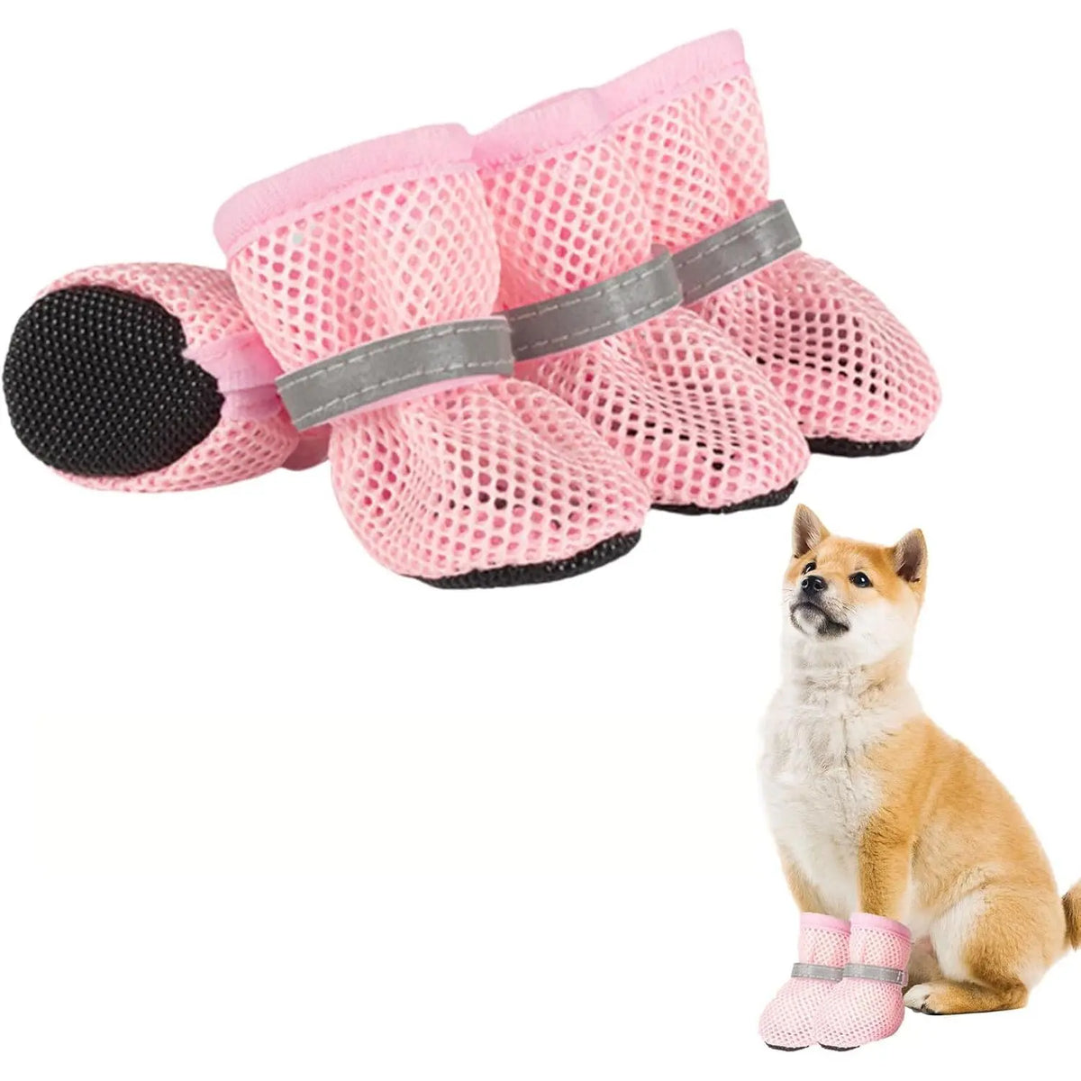 Summer Breathable Dog Shoes for Small Dogs, Reflective Adjustable Non Slip Paw Protectors for Small Dogs Cat Puppy，Breathable Mesh Dog Boots for Summer Hot Pavement