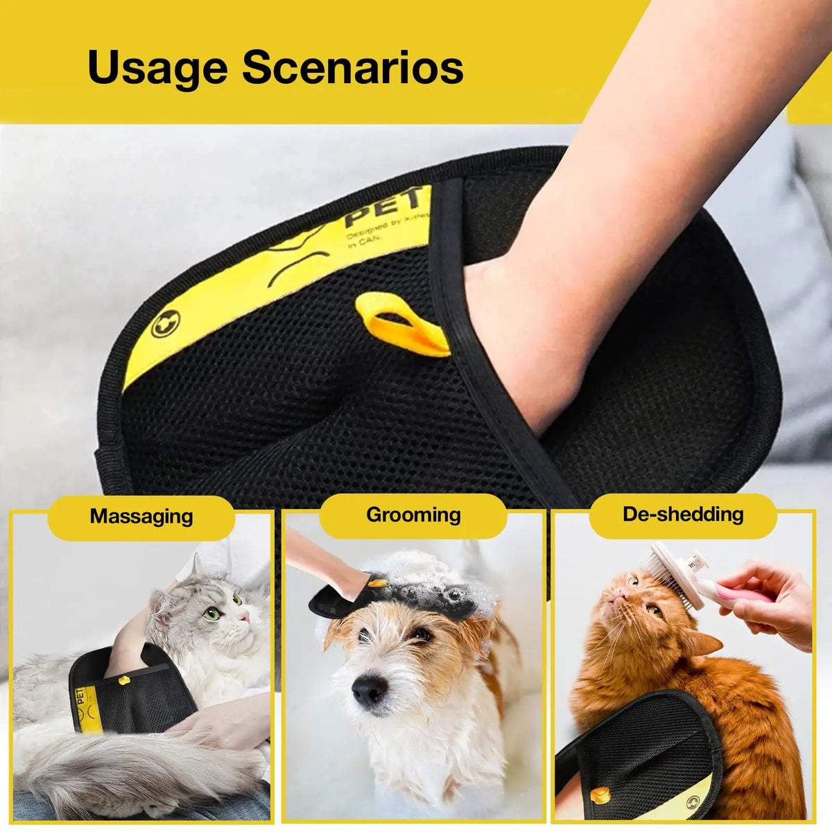 Pet Hair Remover Gloves, Petgroomer Electrostatic Gloves for Pet Hair Grooming Removal - Adjustable Wrist Strap, Breathable, Reusable, Safe for Skin, Effortless Hair Removal, Perfect for Sofas, Clothes, Bed Sheets & Curtains