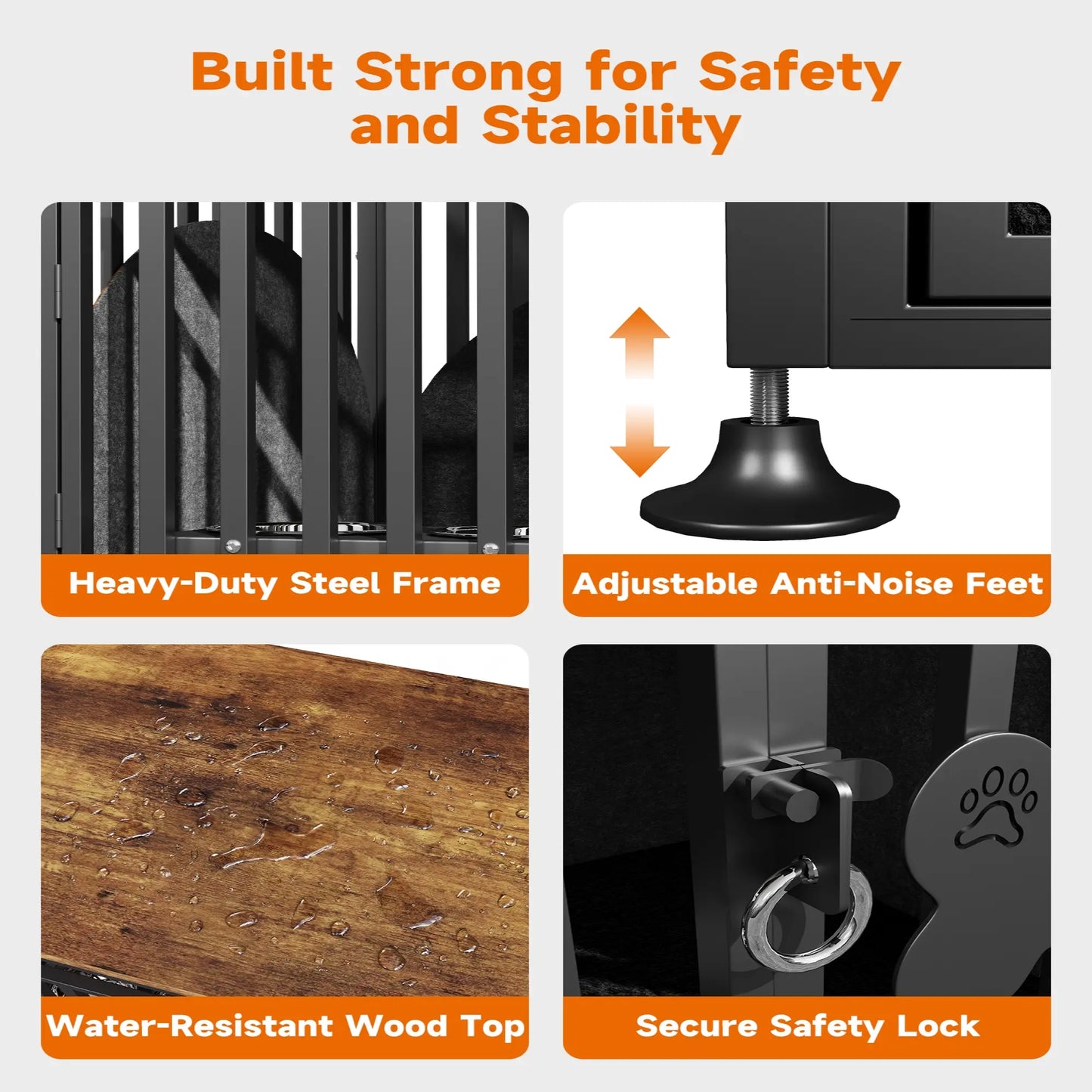 LITTLE HAVEN Heavy Duty Double Dog Crate TV Stand - Indestructible Wooden Indoor Pet House for Large Dogs with Calming Felt & Feeding Station
