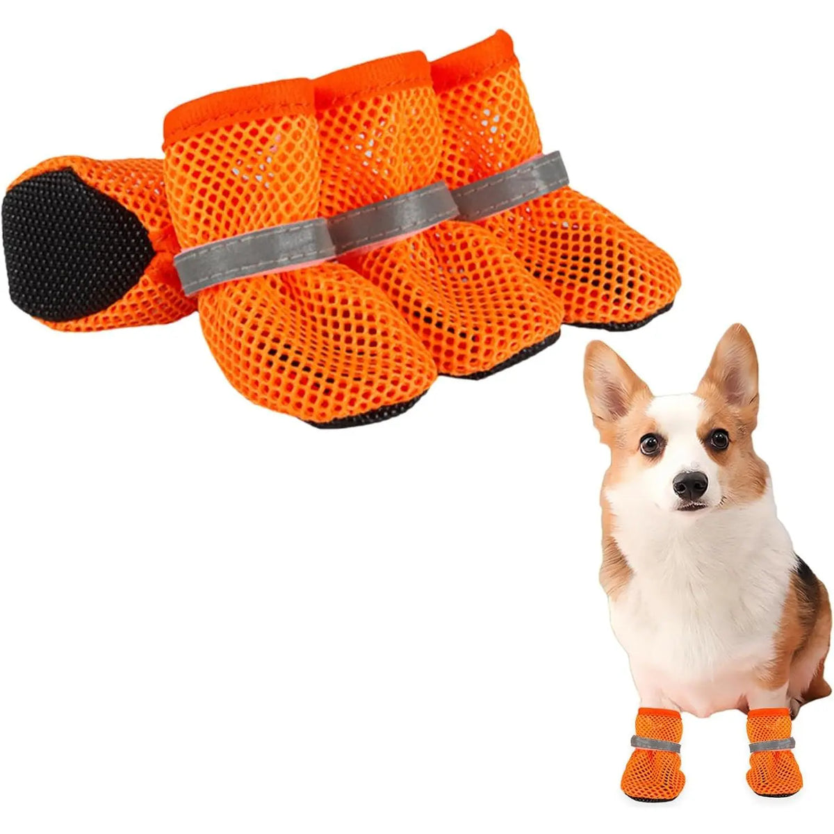 Summer Breathable Dog Shoes for Small Dogs, Reflective Adjustable Non Slip Paw Protectors for Small Dogs Cat Puppy，Breathable Mesh Dog Boots for Summer Hot Pavement