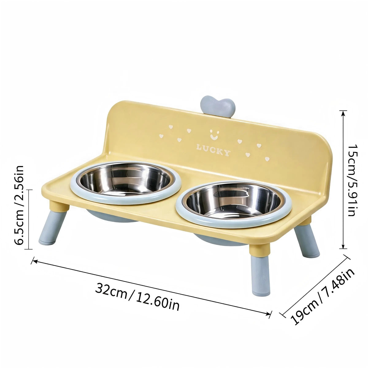 Macaron Color Heart-Shaped Elevated Pet Bowls, Anti-Spill Stainless Steel Food Bowl Set, Universal Cat Dog Feeding Bowl