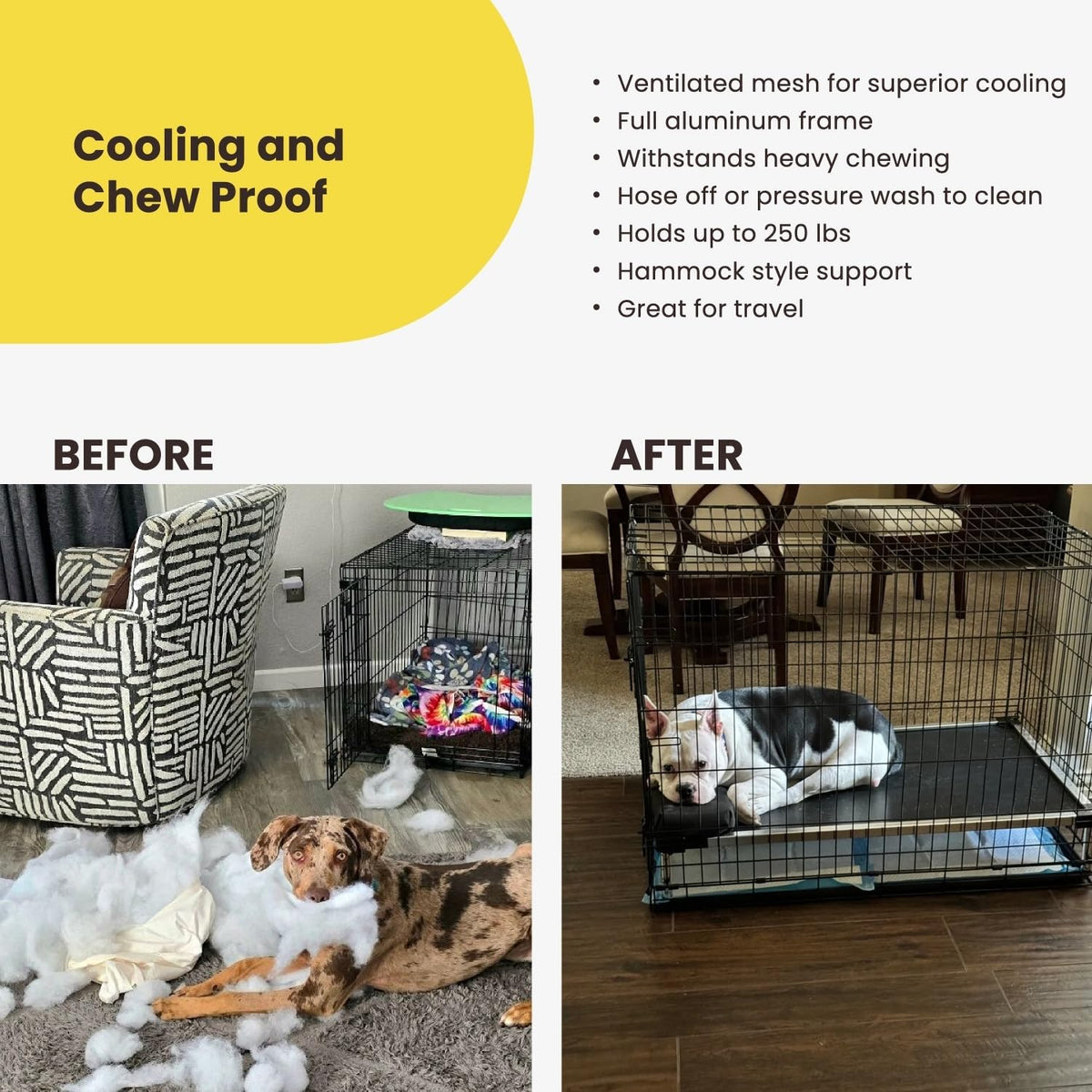 Chew Proof Elevated Outdoor Cooling Cot Bed for Large Dogs - Virtually Indestructible, Preassembled, Withstands Aggressive Chewers - L, Black Mesh