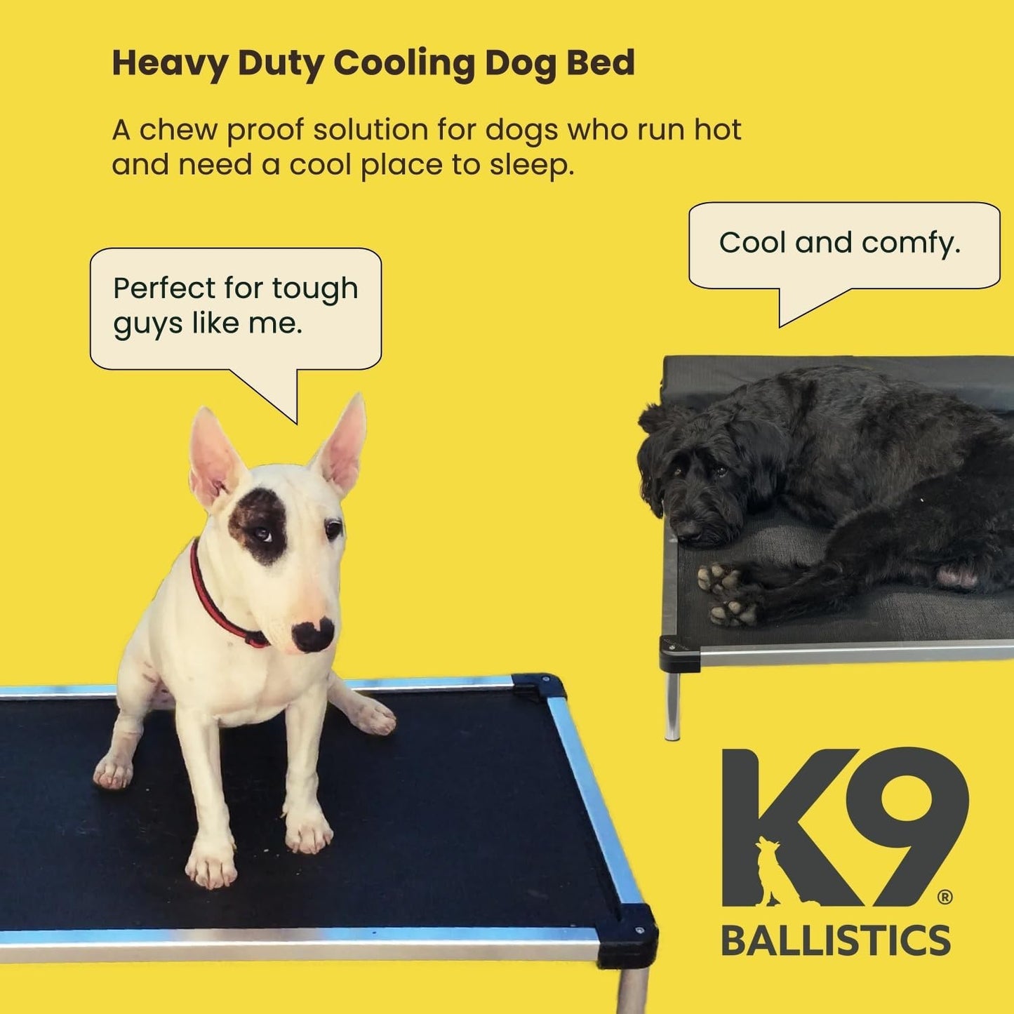 Chew Proof Elevated Outdoor Cooling Cot Bed for Large Dogs - Virtually Indestructible, Preassembled, Withstands Aggressive Chewers - L, Black Mesh