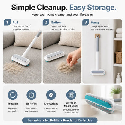 Revolutionary Manual Long-Handle Pet Hair Remover Brush - Effortlessly Clean Dog & Cat Hair from Any Fabric Surface!