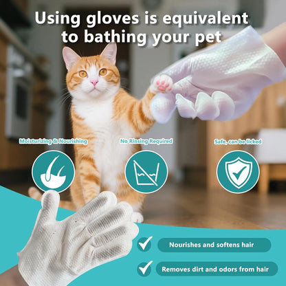 Pet Glove Wipes for Dogs Cats, Dog Cleaning Gloves, Dog Wipes Cleaning Deodorizing, Pet Wipes for Dogs Cats, Extra Thick, Unscented Rinse Free Nourish Fur Glove Wipes for Daily Care and Traveling-6Pcs