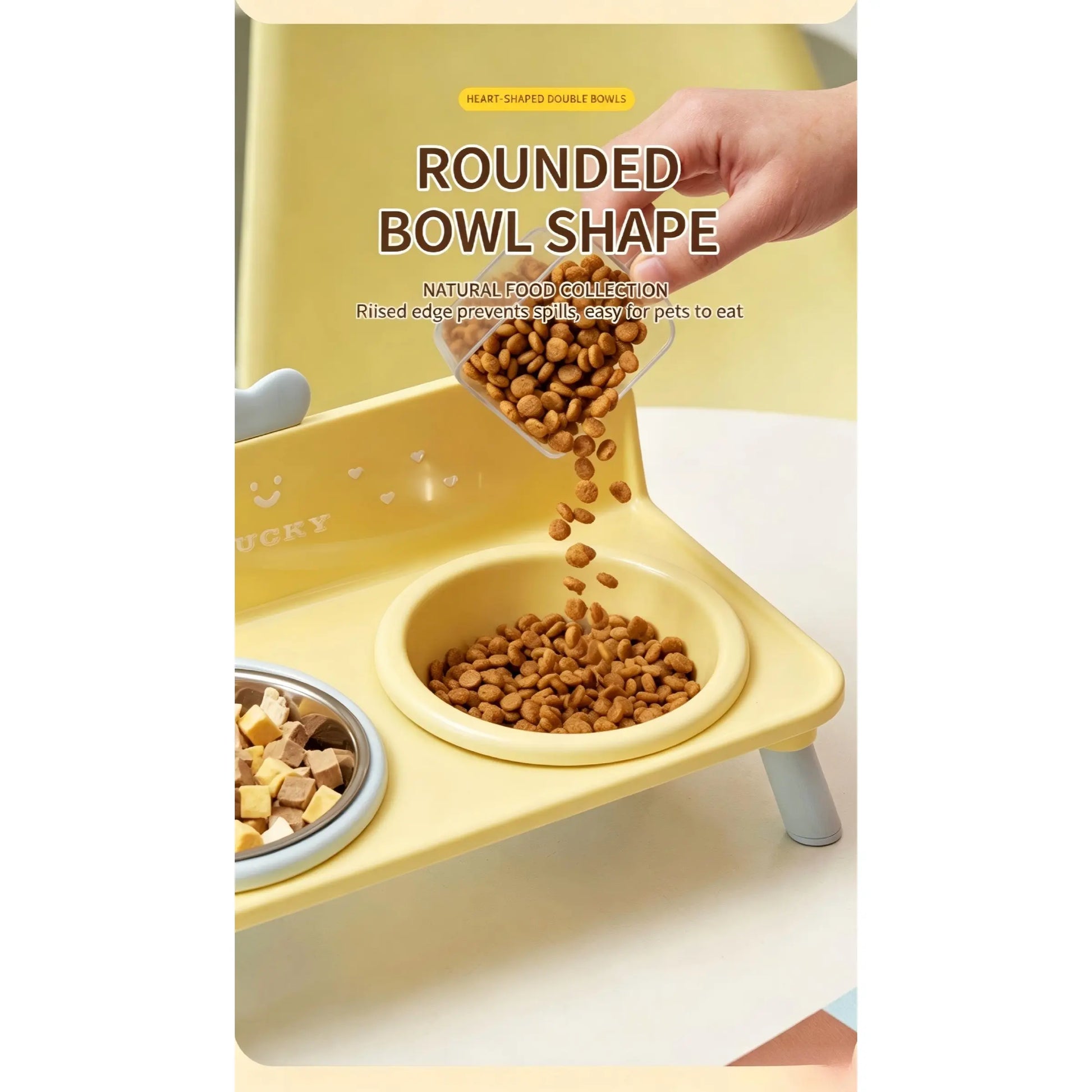 Macaron Color Heart-Shaped Elevated Pet Bowls, Anti-Spill Stainless Steel Food Bowl Set, Universal Cat Dog Feeding Bowl