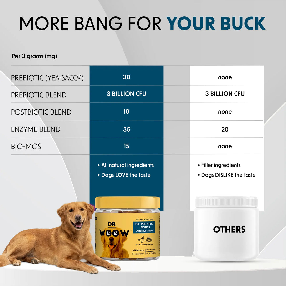 Pre-Pro-Postbiotic Chews for Dogs – Gas, Bloating & Digestion Support | Dr WOOW Feeding