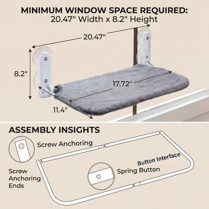 Sturdy Metal Frame Cat Hammock for Window, Folding, Cordless, Machine Washable Cat Bed, Strong Suction Cups, Cat Window Perch for Indoor Cats